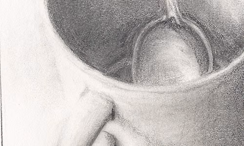 « Tasse à café » : Nature morte. — Illustration au crayon de plomb.
