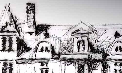 Dessin d'un château français pour une bouteille de vin de Bordeau. — Illustration réalisée à l’encre.